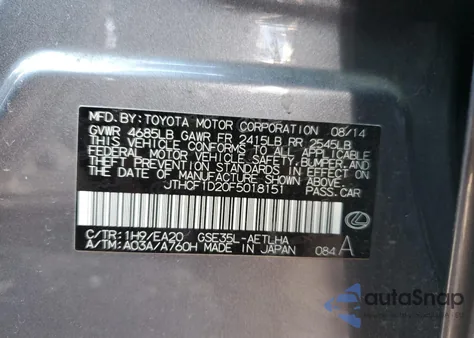 2015 Lexus Is 250 z USA, uszkodzony, nr VIN JTHCF1D20F5018151